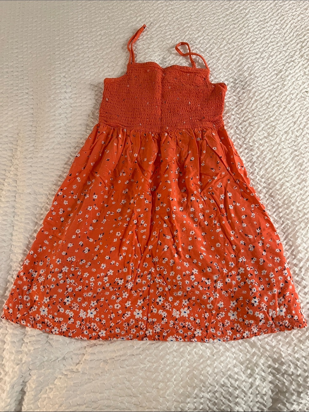 SO Orange Floral Smocked Sundress with Spaghetti Straps